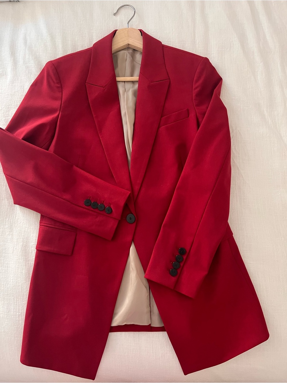 Theory Red Wool Blazer & Trouser Suit Set
